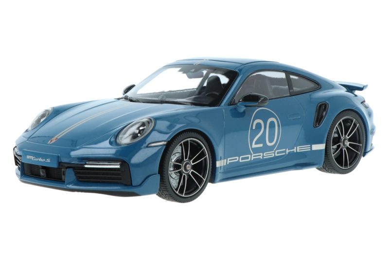 ماکت ماشین Porsche 911 (992) Turbo S Sport Design Package Blue برند Minichamps
